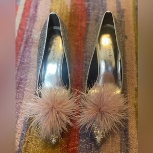 Kate Spade Glitter Pumps with Pink Feather 10 NEW